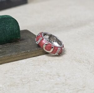 Rhodium Plated Silver & Coral Fashion Ring- NWOT